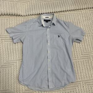 U.S. Polo Assn. L Polo Shirt Men's Short Sleeve Button Up Collared Blue Check